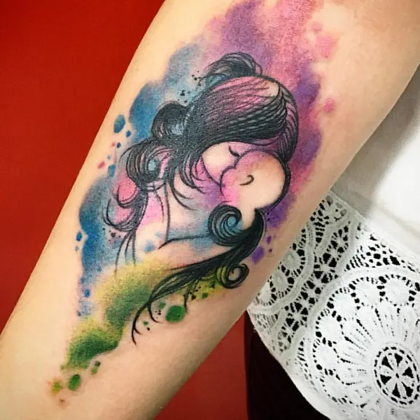 tatuagem feminina de aquarela 16