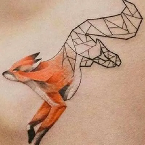 Tatuagem geométrica feminina de raposa