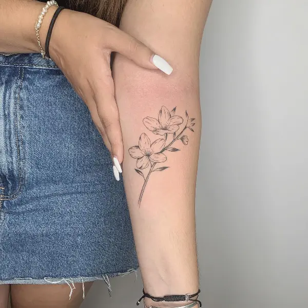 tatuagem feminina no braço fineline 4